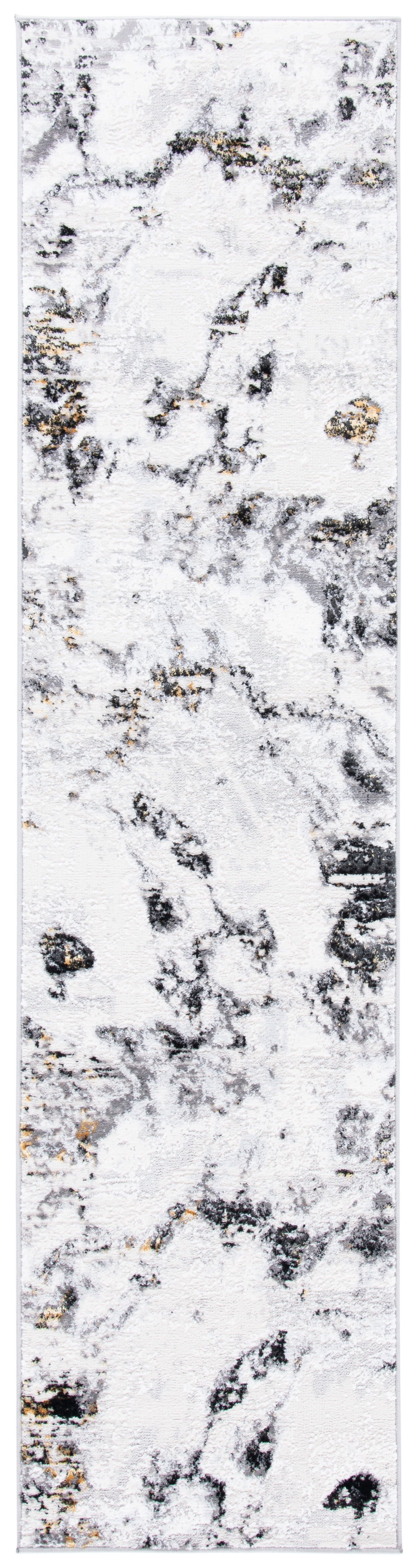 Amelia Grey and Gold Abstract Hand-Knotted Runner Rug