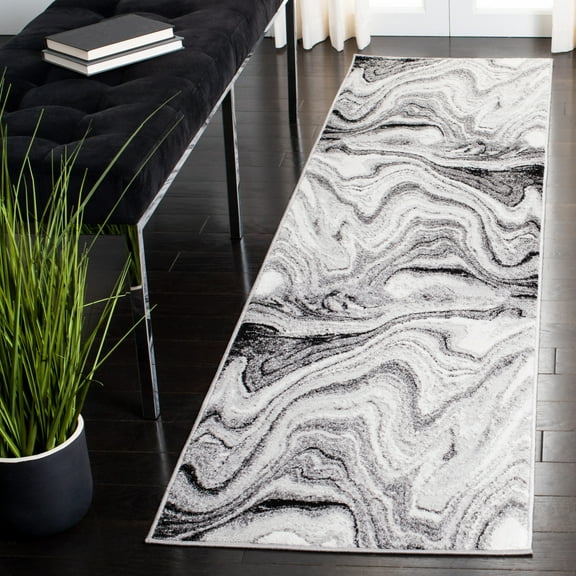 SAFAVIEH Amelia Aurora Abstract Runner Rug, Light Gray/Ivory, 2' x 8'