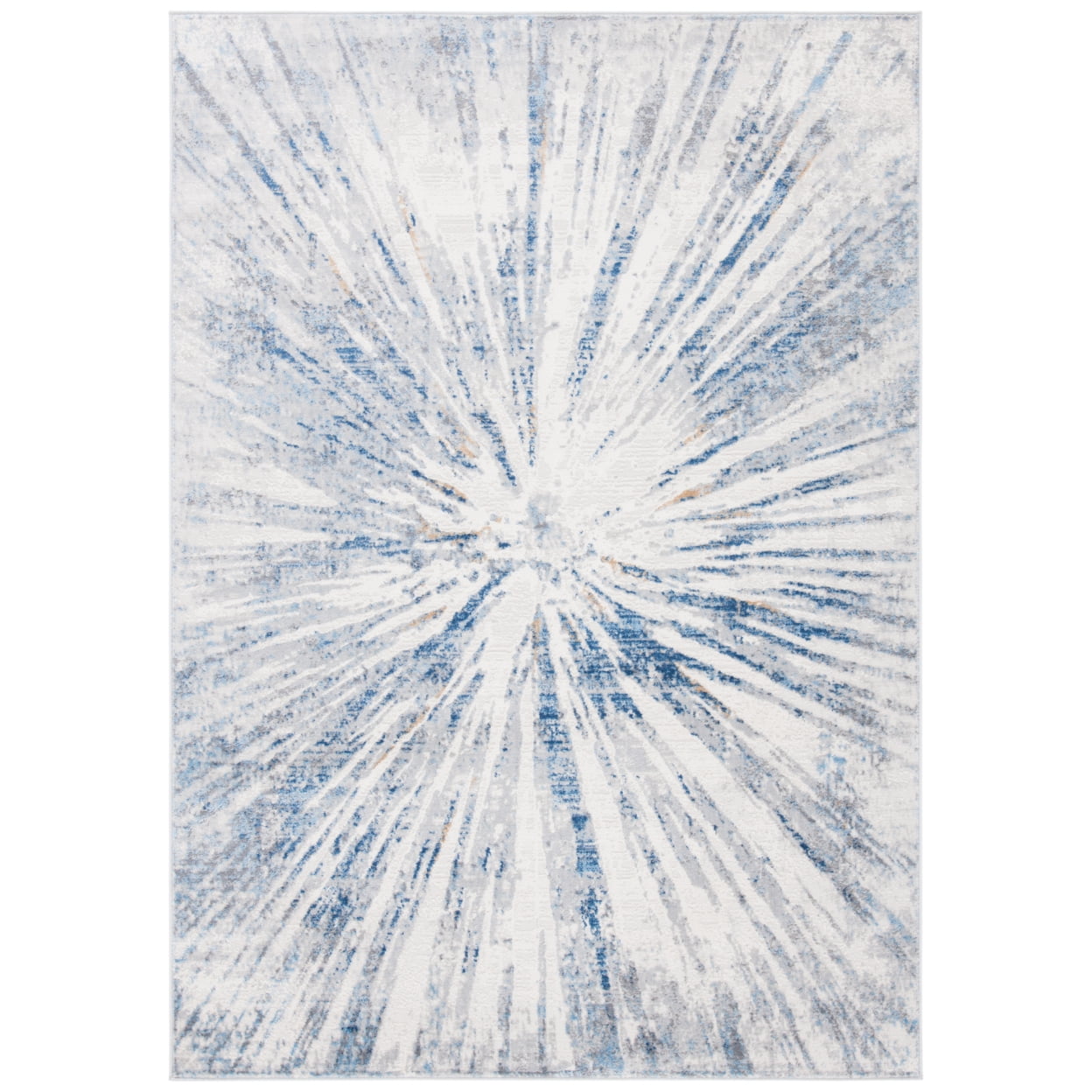 Amelia Round Grey and Blue Abstract Synthetic Rug