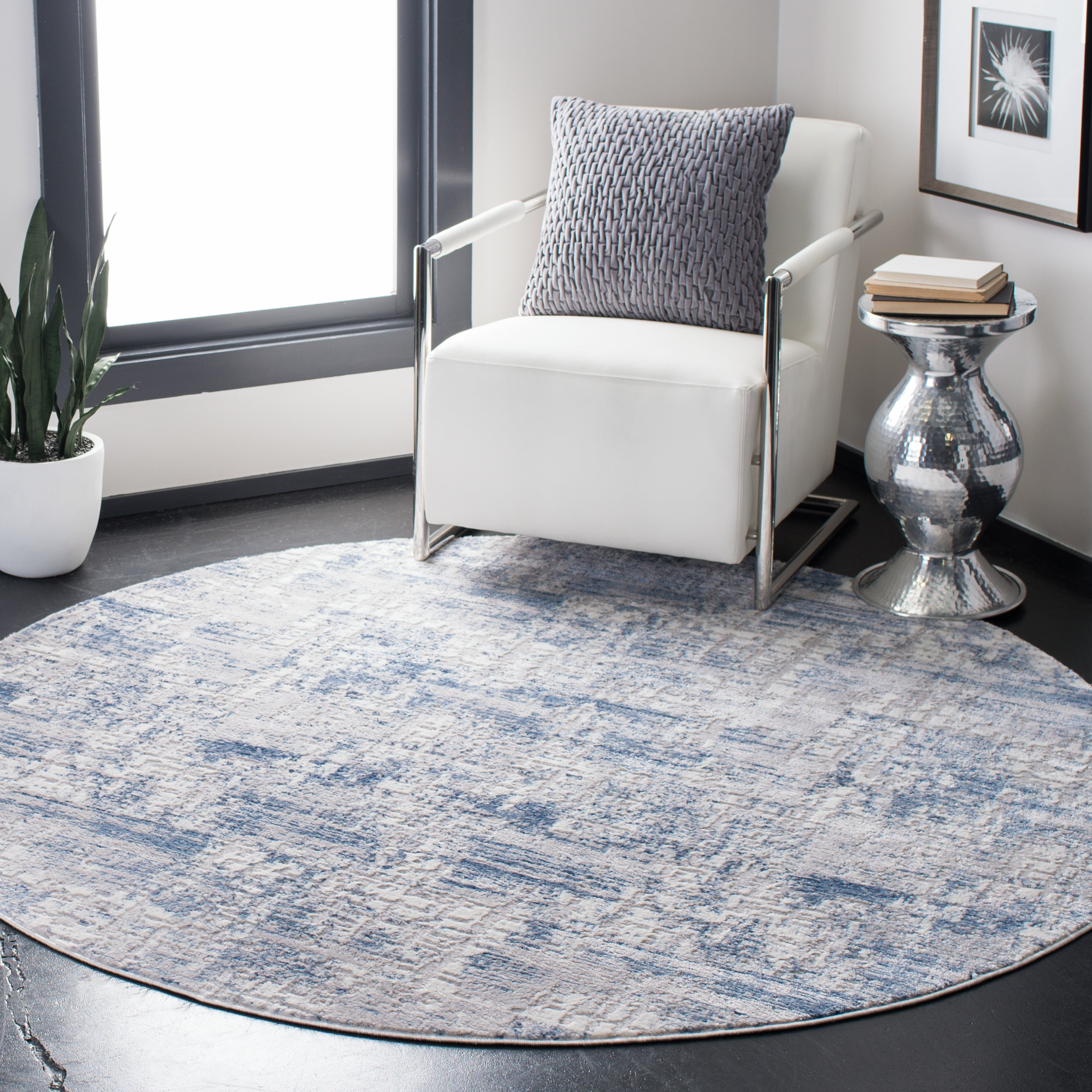 SAFAVIEH Amelia Carrie Abstract Area Rug, Blue/Gray, 3' x 3' Round ...