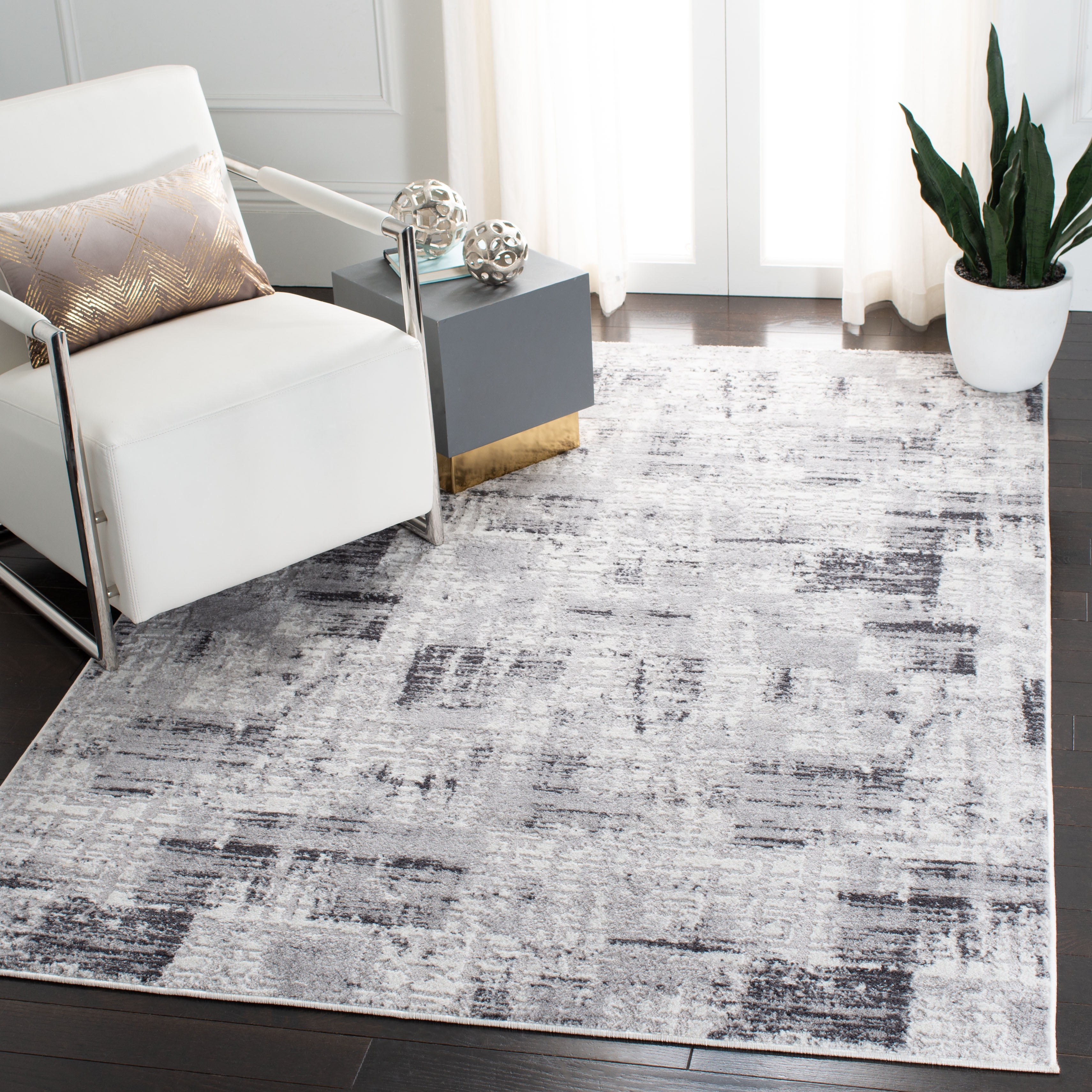 Gray and Charcoal Rectangular Synthetic Area Rug