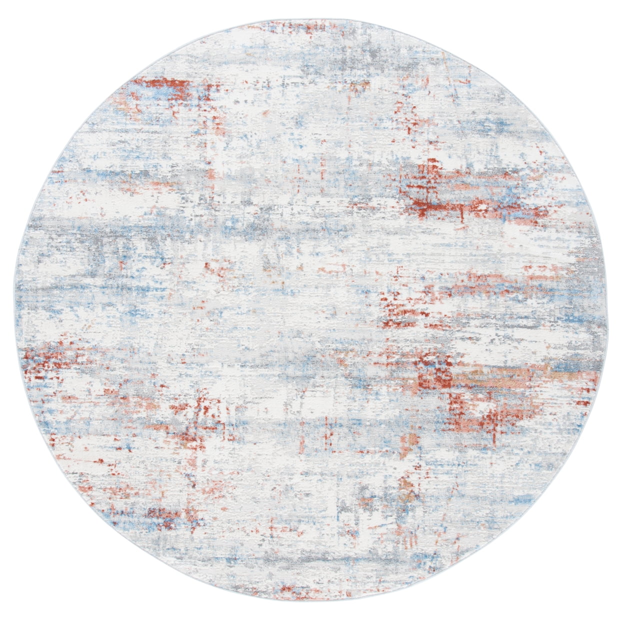 Ivory and Rust Synthetic 79" Reversible Round Rug