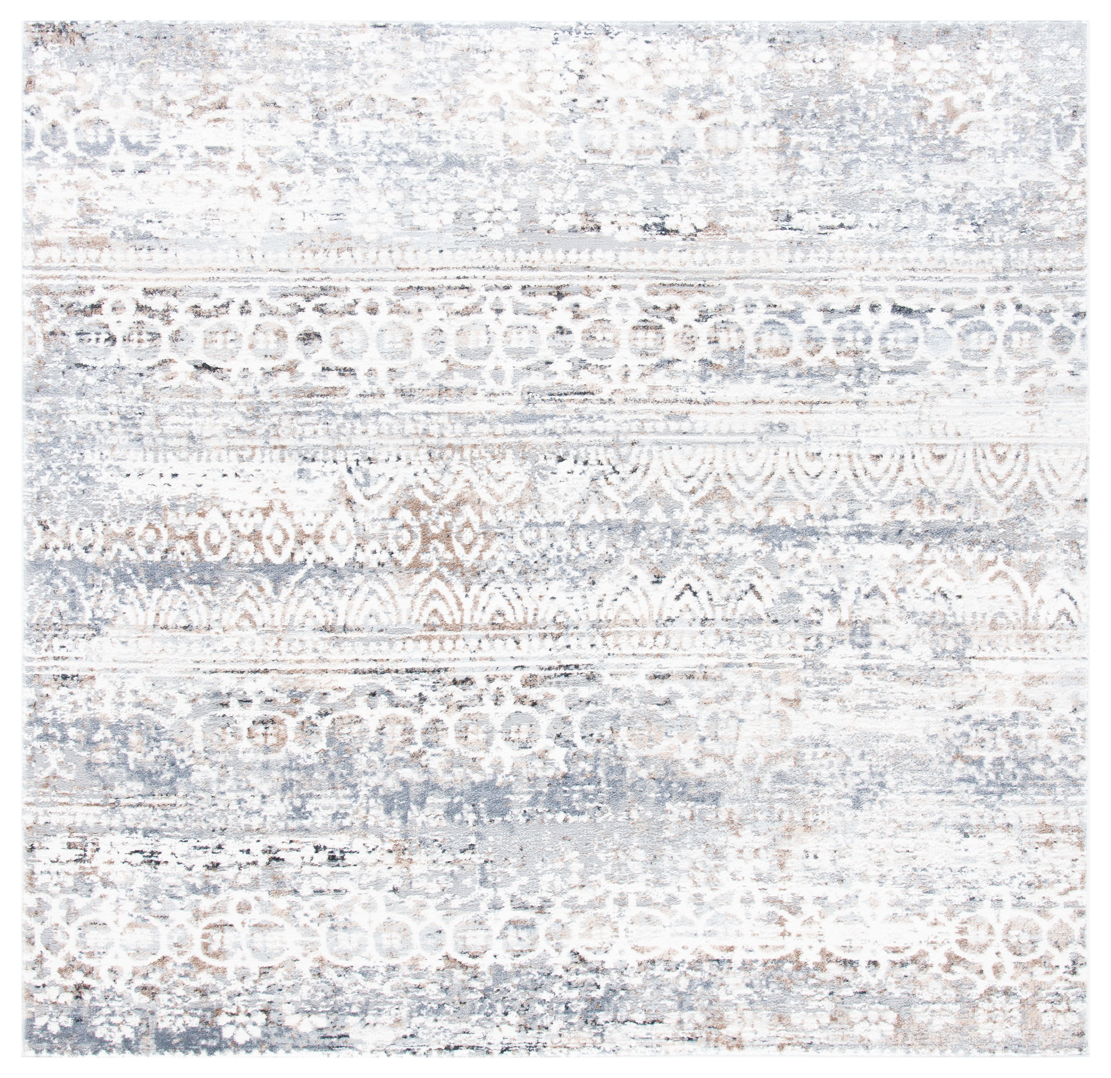 Amelia Grey and Gold Square Synthetic Area Rug