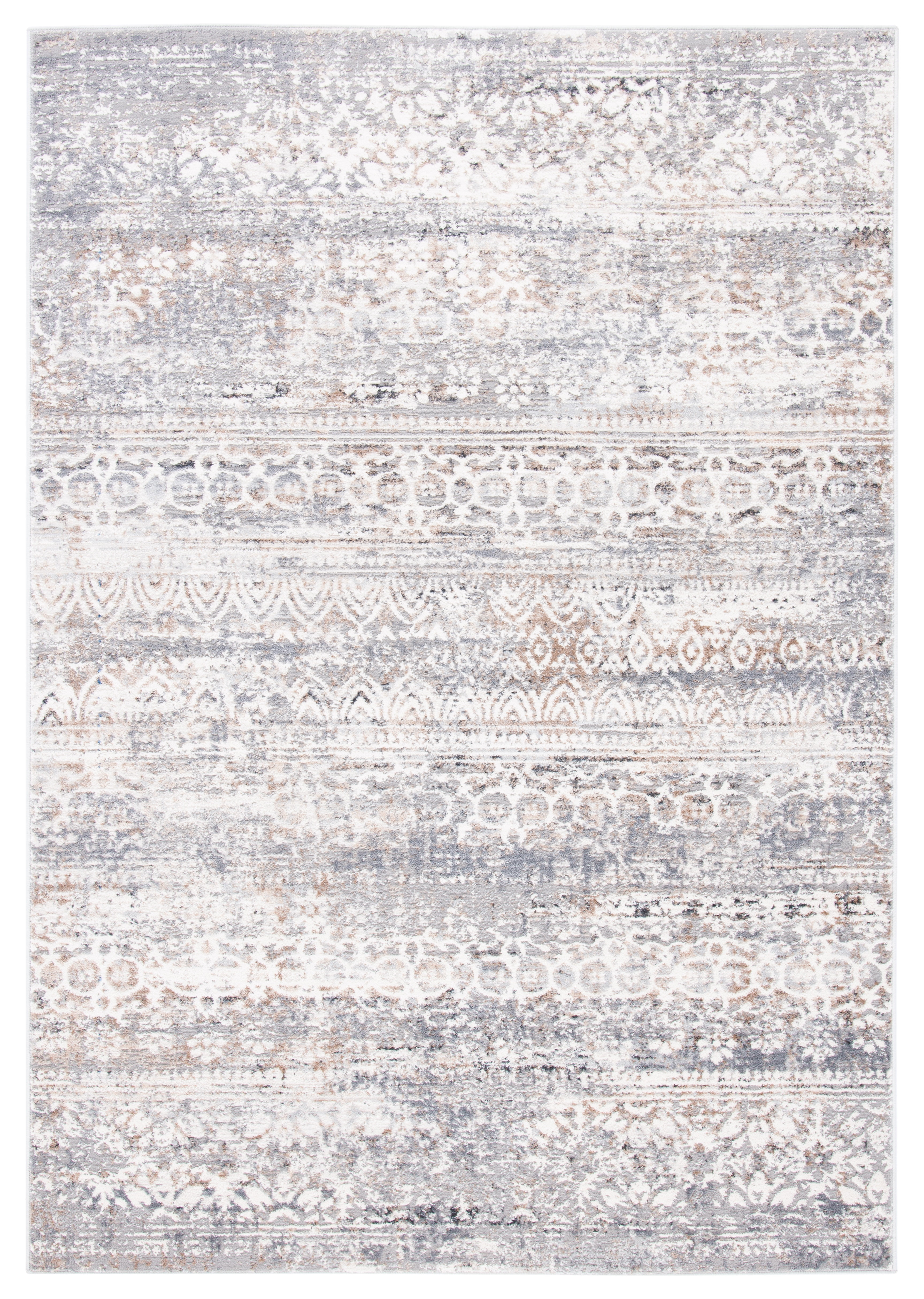 Grey and Gold Geometric 9' x 12' Synthetic Area Rug