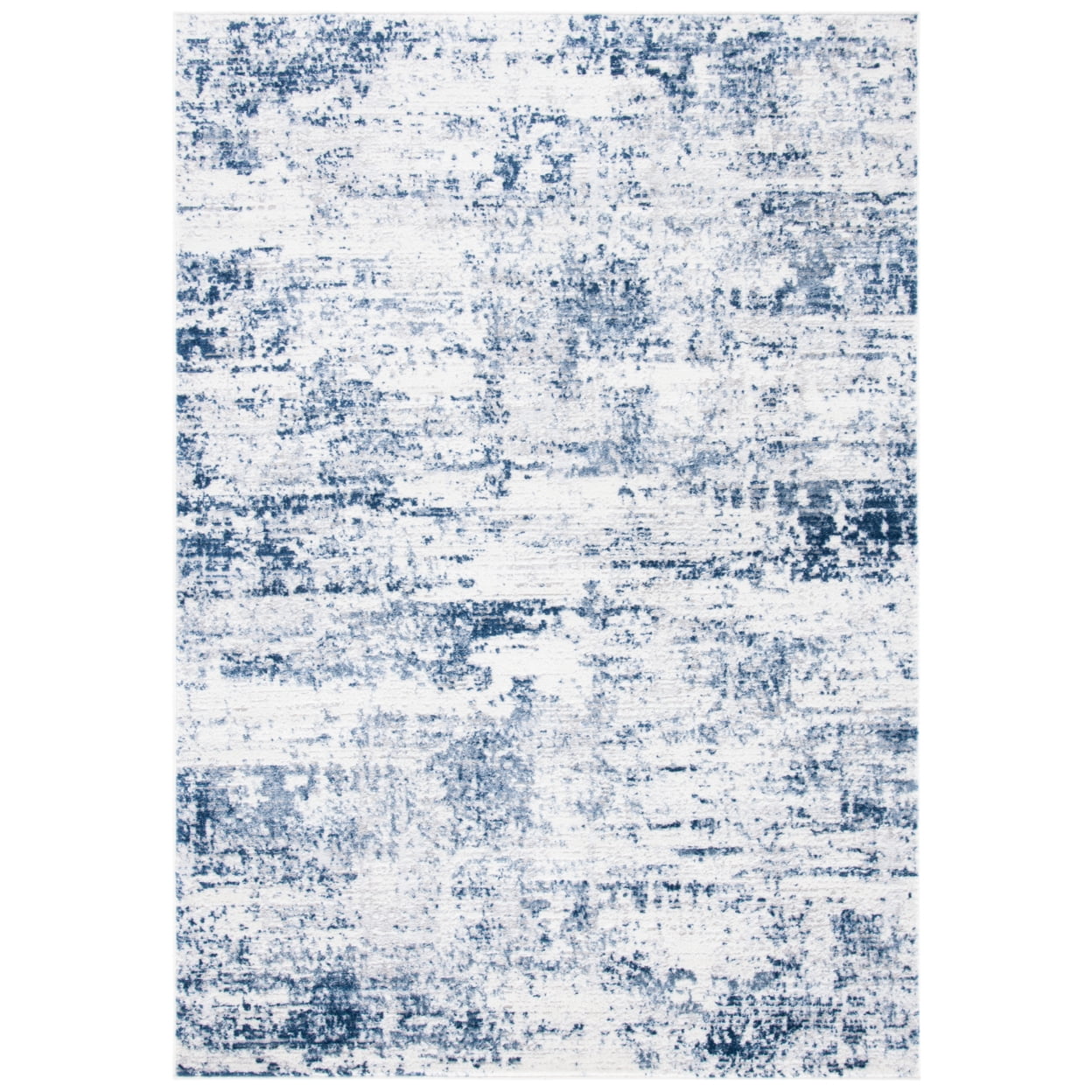 Ivory and Navy Abstract 8' x 10' Synthetic Area Rug