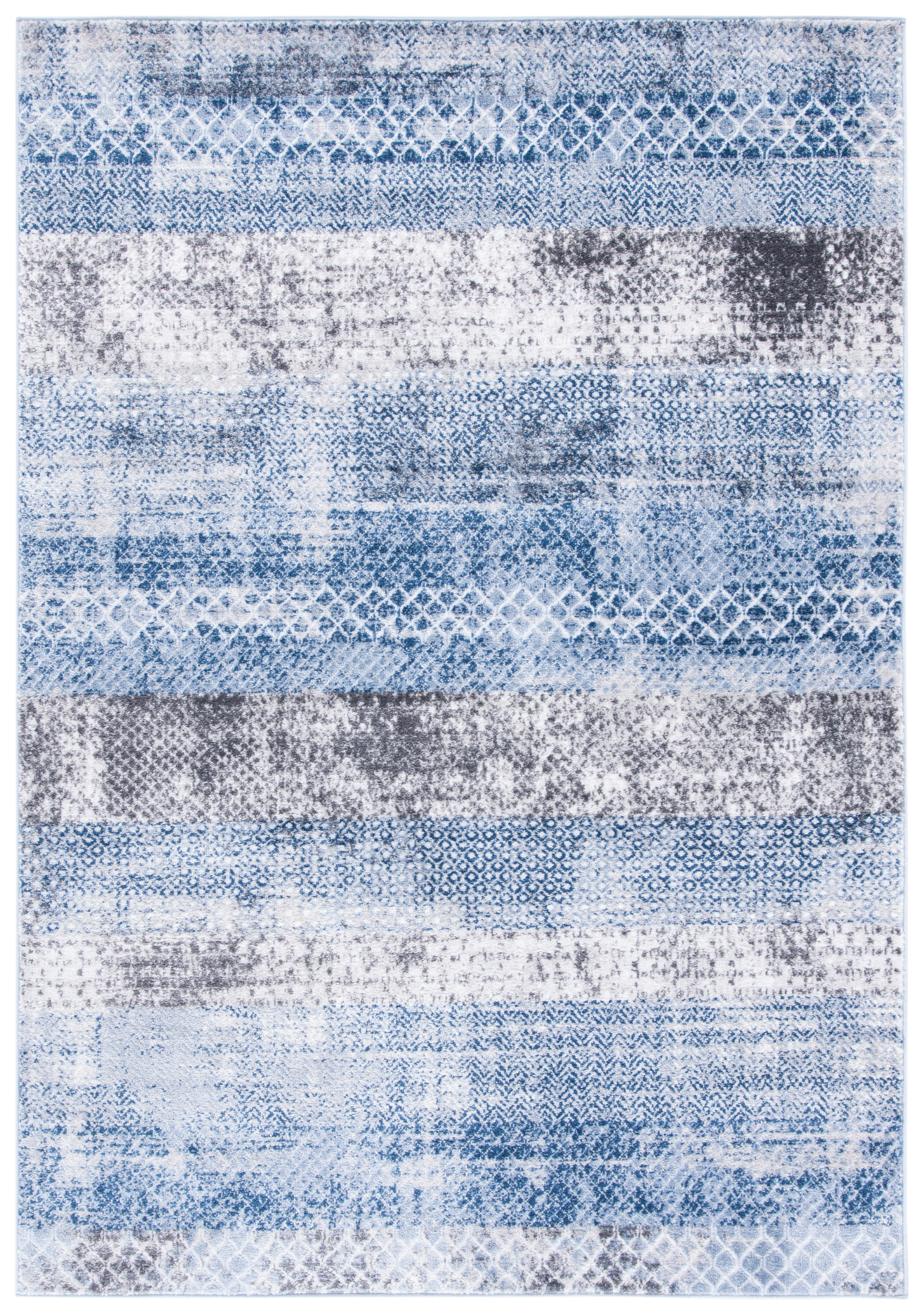 Amelia Navy and Grey Hand-Knotted Geometric Rug 3'x5'