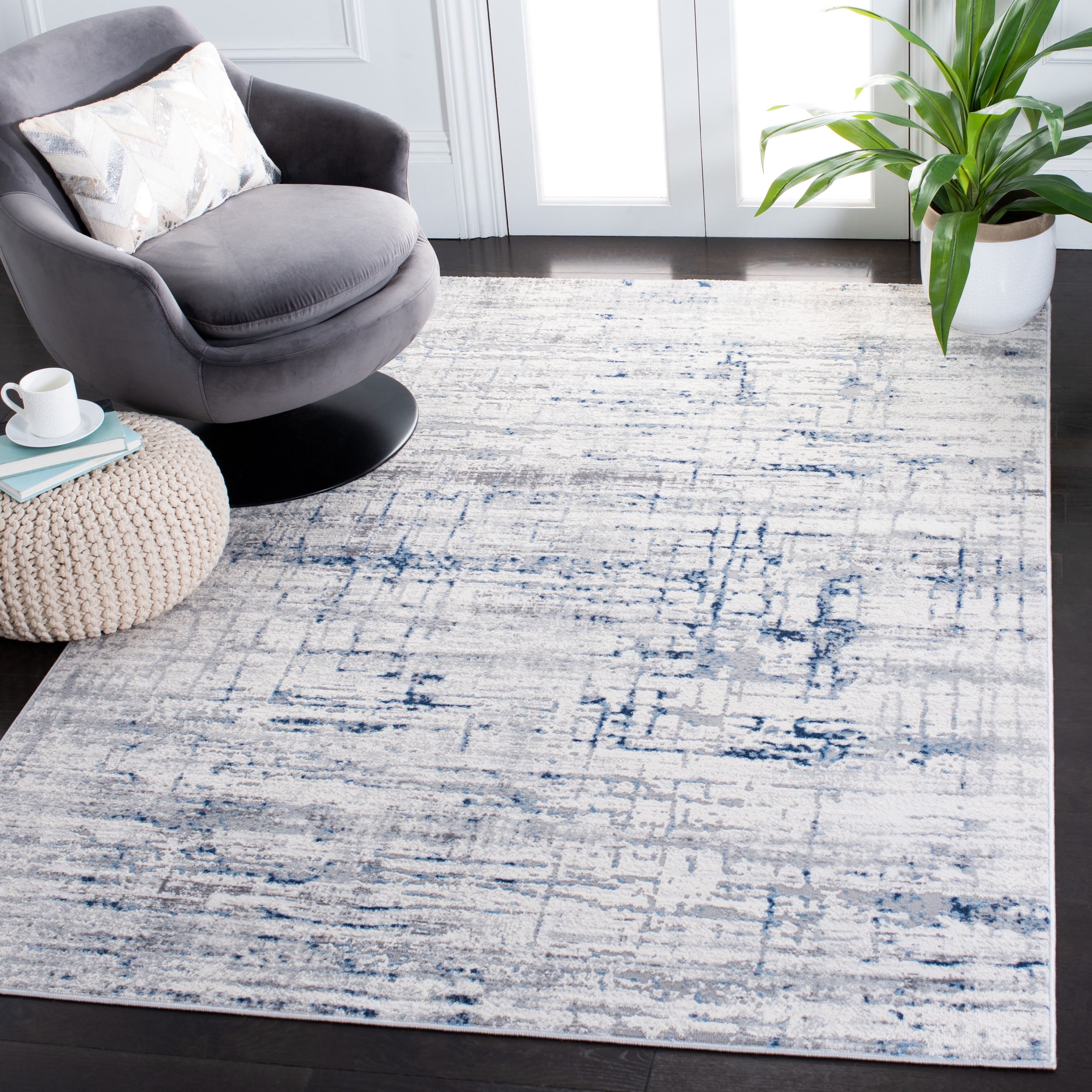 SAFAVIEH Amelia Edden Abstract Area Rug, Ivory/Blue, 2'3" x 4'
