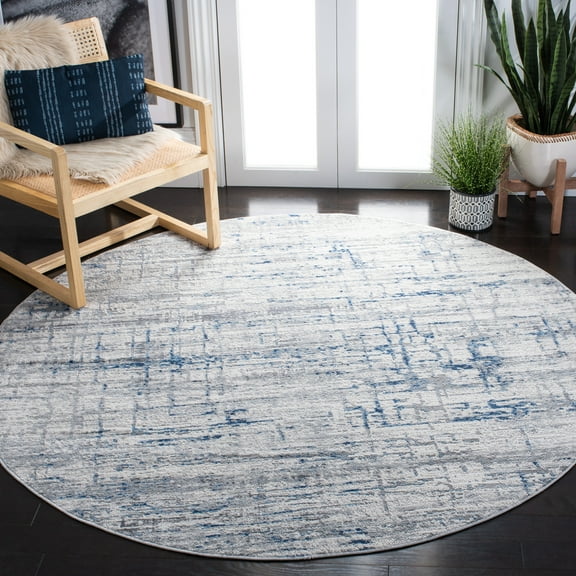 SAFAVIEH Amelia Edden Abstract Area Rug, Ivory/Blue, 6'7" x 6'7" Round