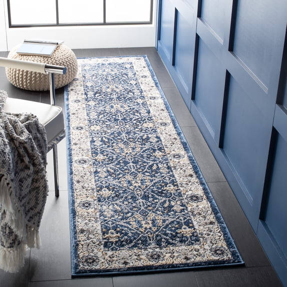 SAFAVIEH Amelia Emmalyn Floral Runner Rug, Navy/Ivory, 2'2" x 8'