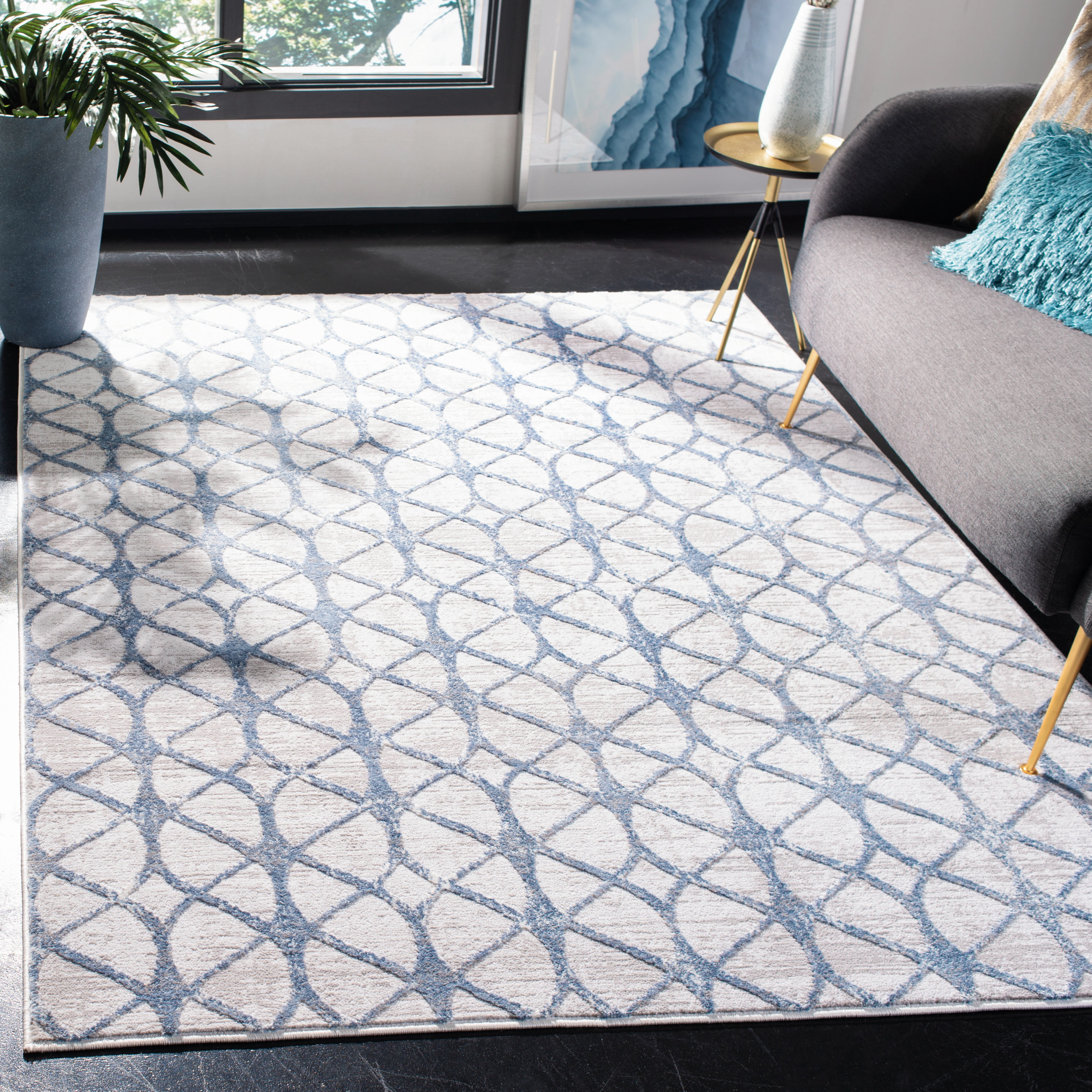 SAFAVIEH Amelia Floella Geometric Area Rug, Gray/Blue, 3' x 3' Square