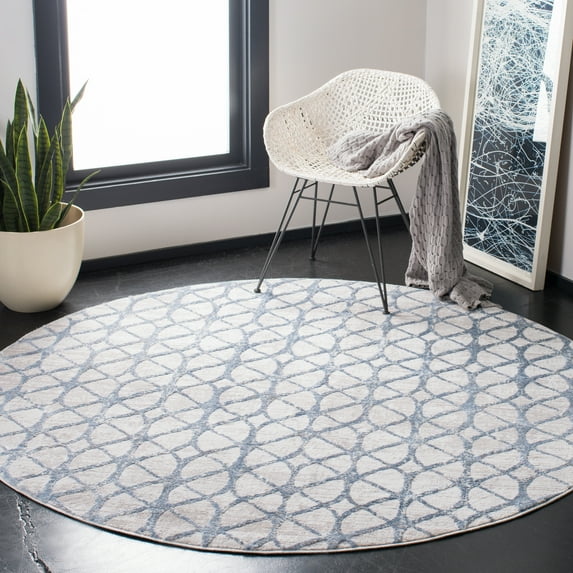 SAFAVIEH Amelia Floella Geometric Area Rug, Gray/Blue, 9' x 9' Round