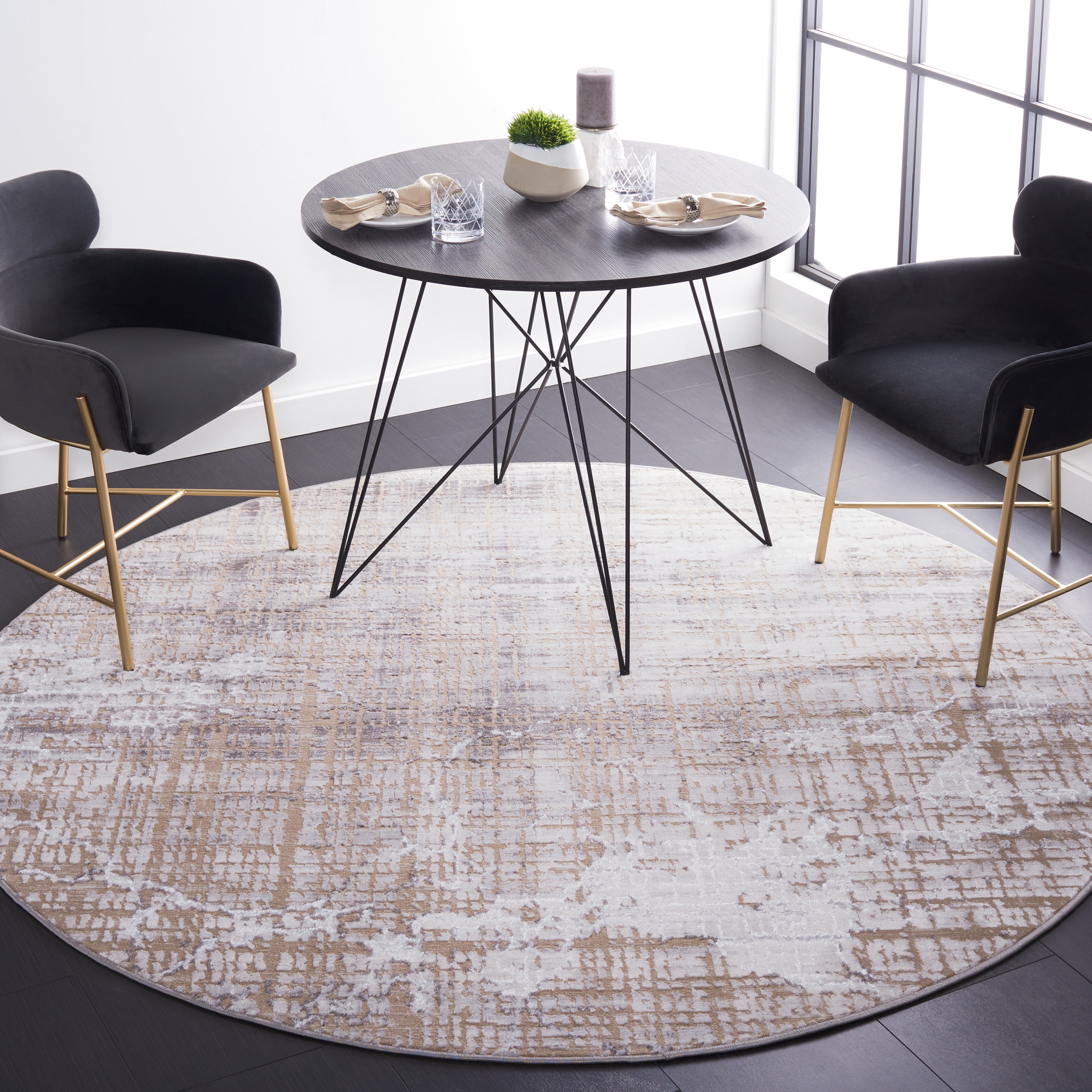 SAFAVIEH Amelia Gorden Abstract Area Rug, Gray/Beige, 6'7" x 6'7" Round