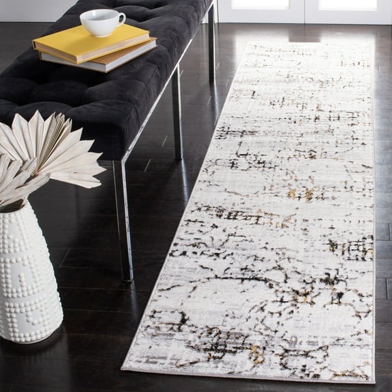 SAFAVIEH Amelia Gorden Abstract Runner Rug, Gray/Gold, 2' x 8'