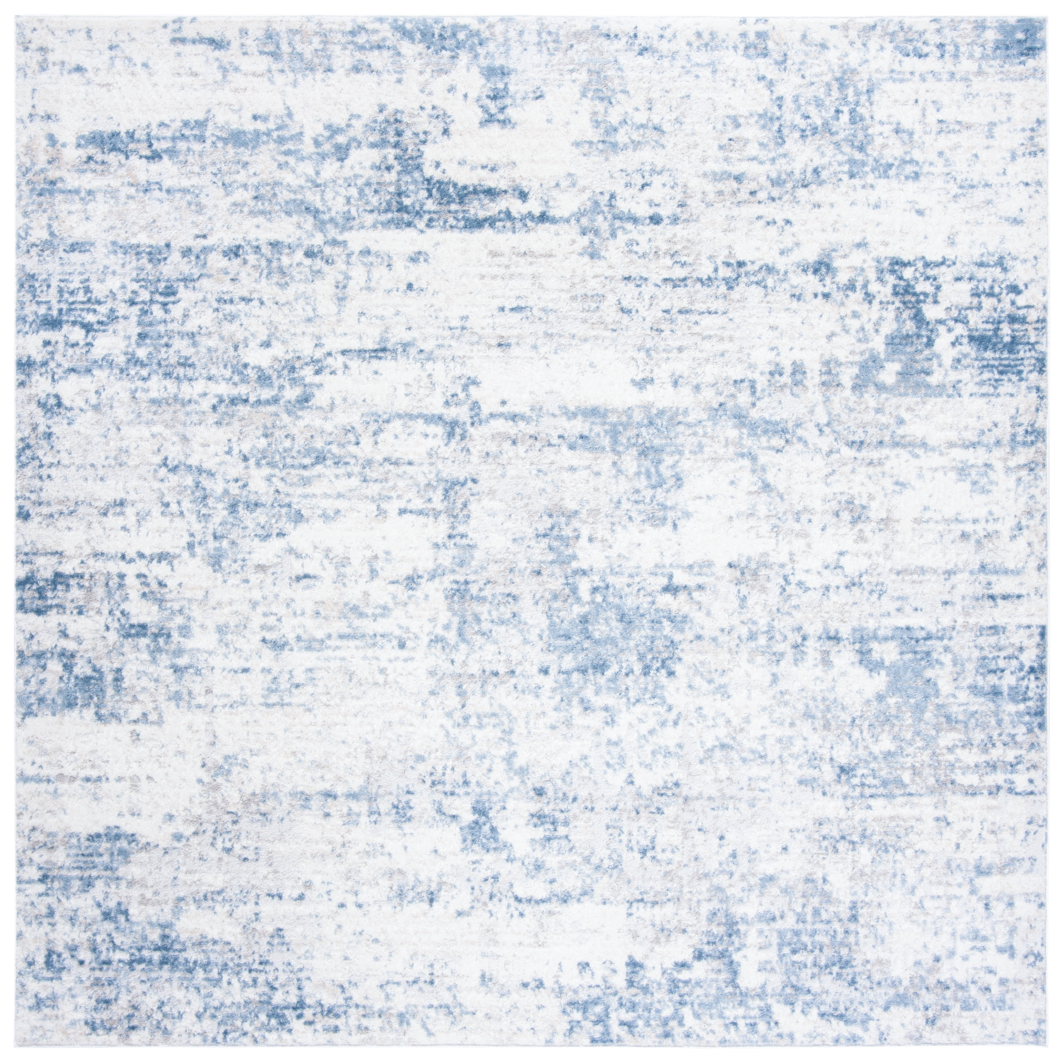 Ivory and Blue Abstract Square Synthetic Area Rug