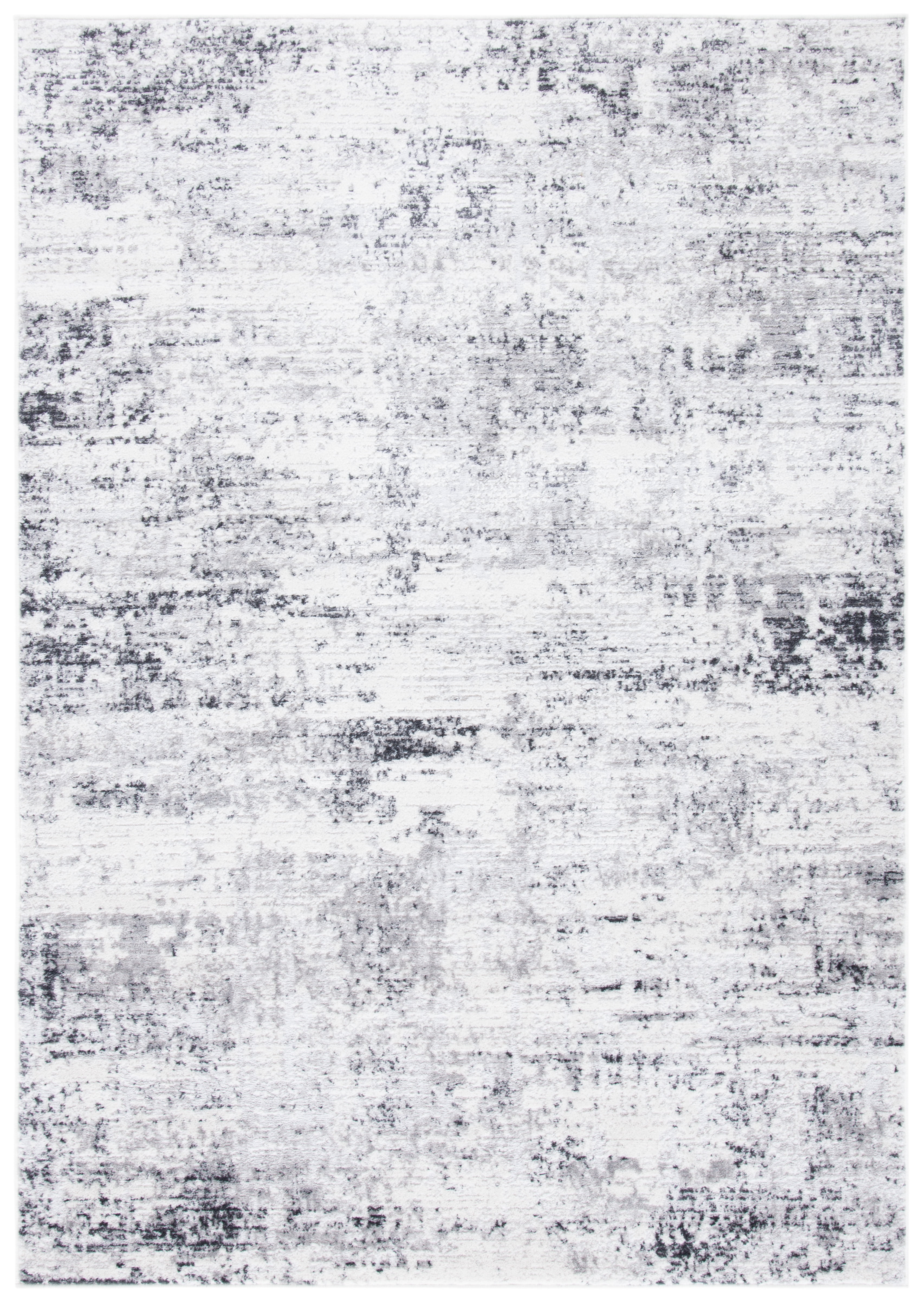 Ivory and Grey Abstract Round Synthetic Rug, 3' x 5'