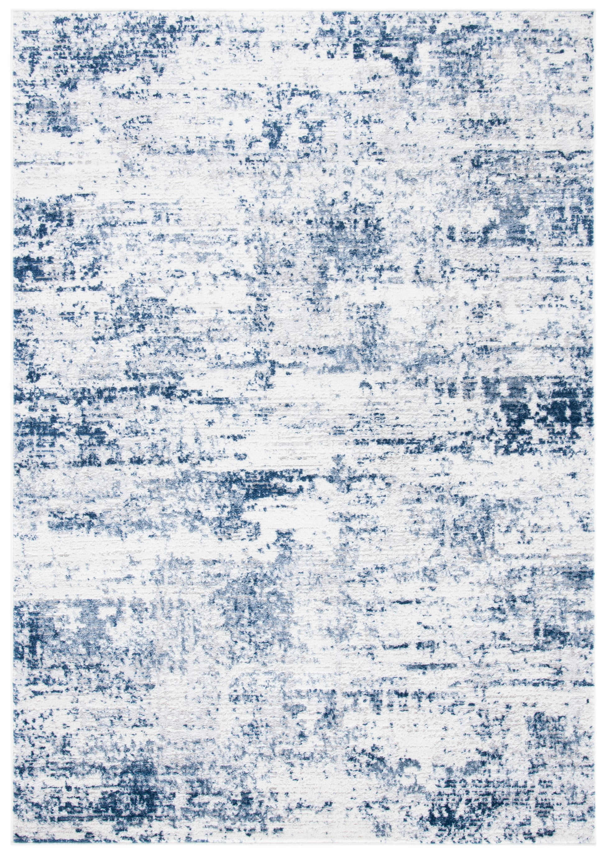 Ivory and Navy Abstract Synthetic Round Rug, 4' x 6'