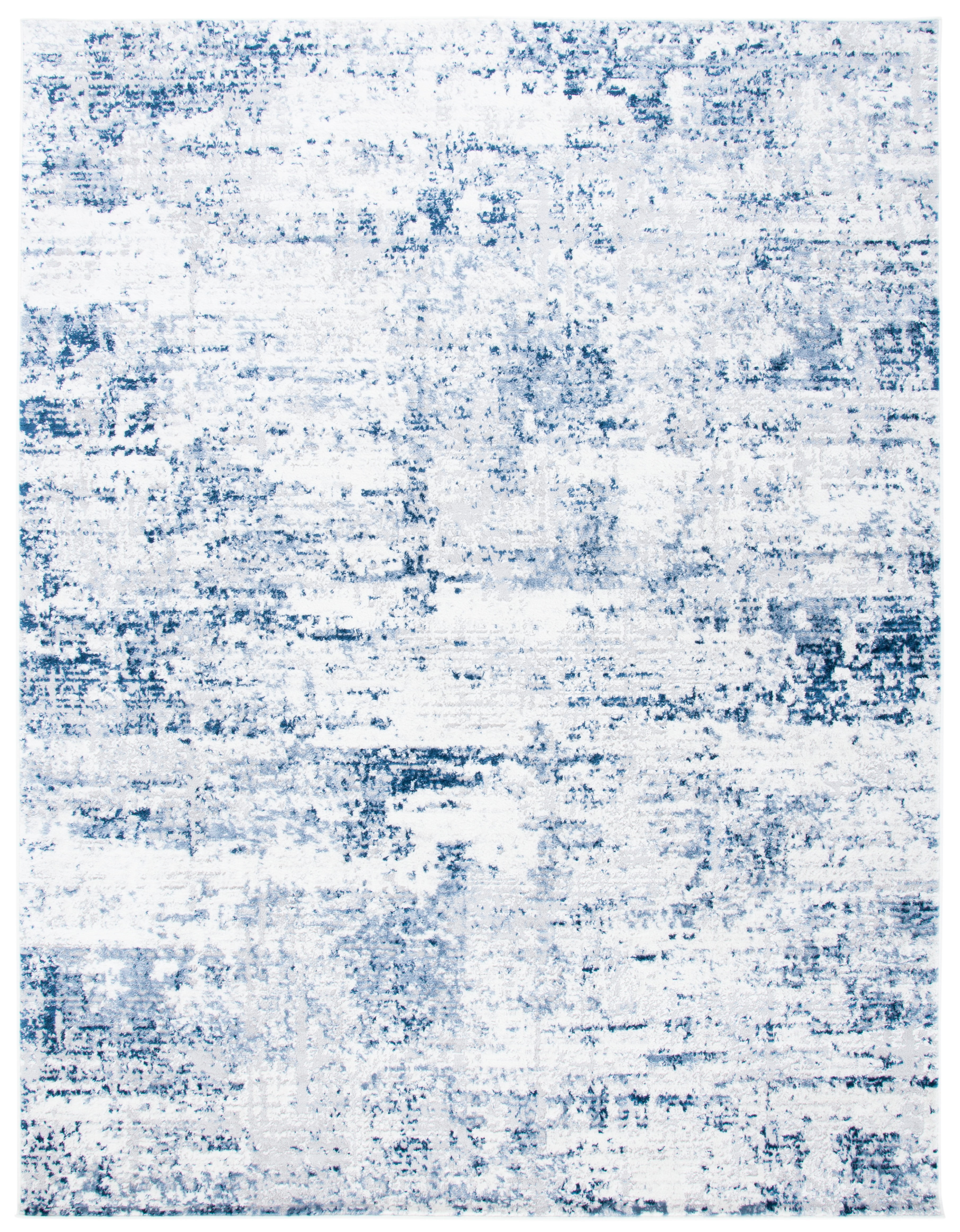 Ivory and Navy Abstract 8' x 10' Synthetic Area Rug