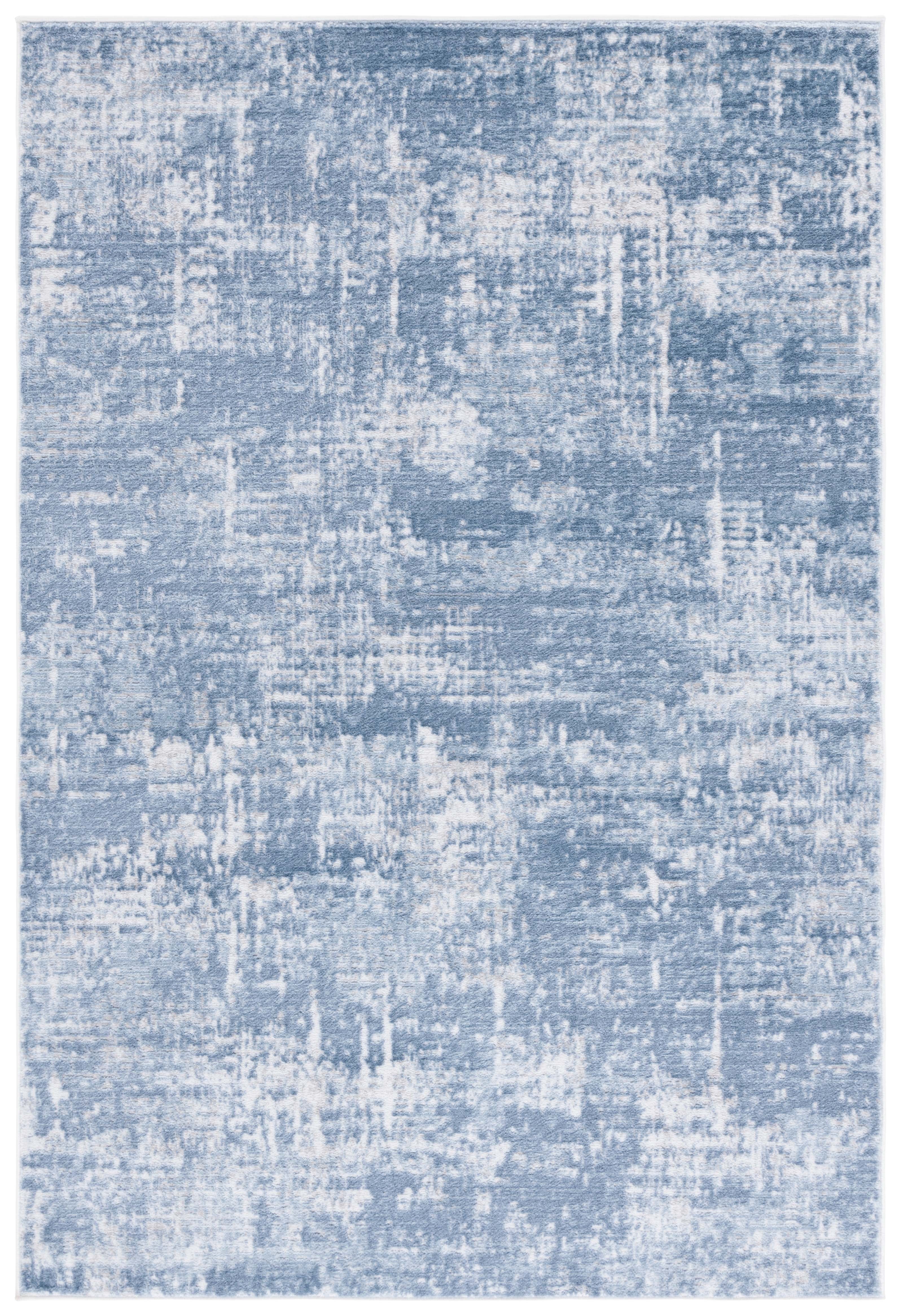Ivory and Steel Blue Abstract Hand-knotted Rug