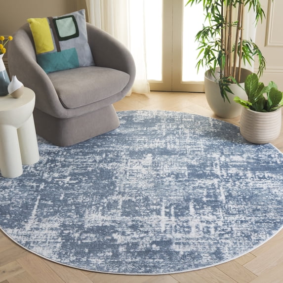 Safavieh Amelia Ian Abstract Area Rug, Ivory/Steel Blue, 6'7" x 6'7" Round
