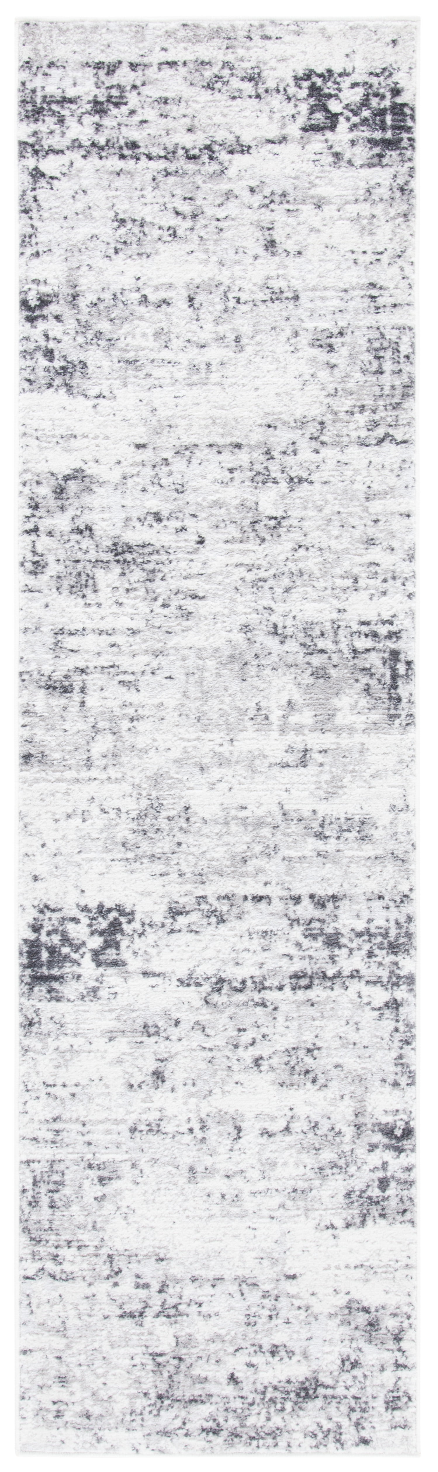 Ivory and Grey Abstract Hand-knotted Runner Rug