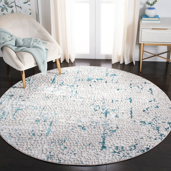 SAFAVIEH Amelia Jimmy Dot-Print Area Rug, Gray/Turquoise, 6'7" x 6'7" Round
