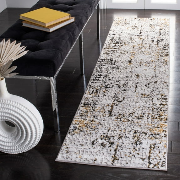 SAFAVIEH Amelia Jimmy Dot-Print Runner Rug, Gray/Gold, 2' x 8'