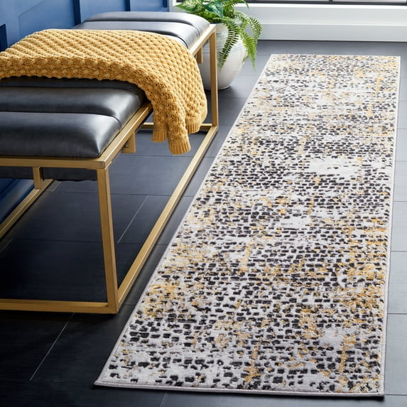 SAFAVIEH Amelia Jimmy Dot-Print Runner Rug, Charcoal/Gold, 2' x 8'