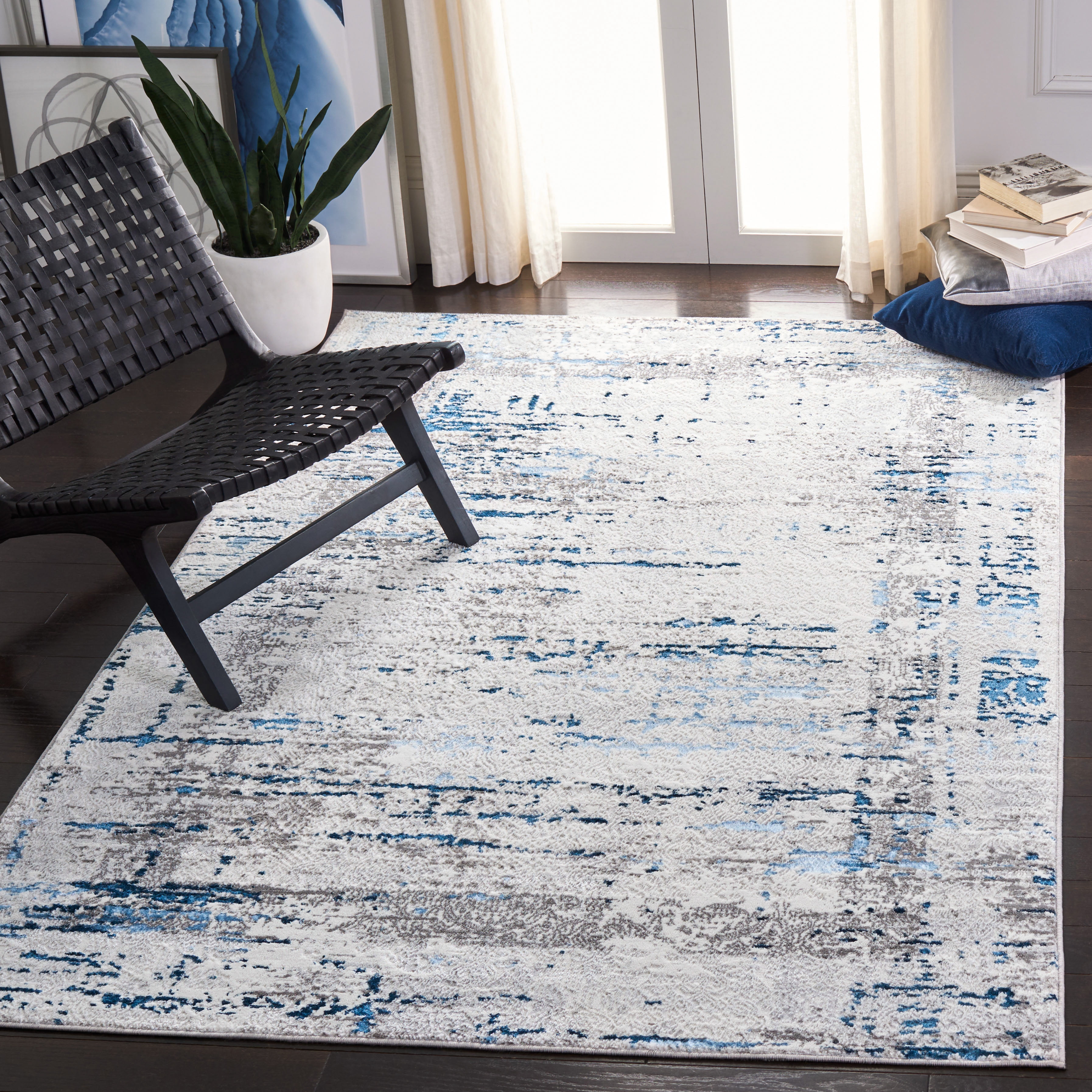 Amelia Grey and Blue Rectangular Synthetic Area Rug