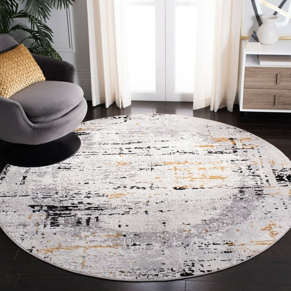 SAFAVIEH Amelia Lalit Abstract Area Rug, Gray/Gold, 6'7" x 6'7" Round