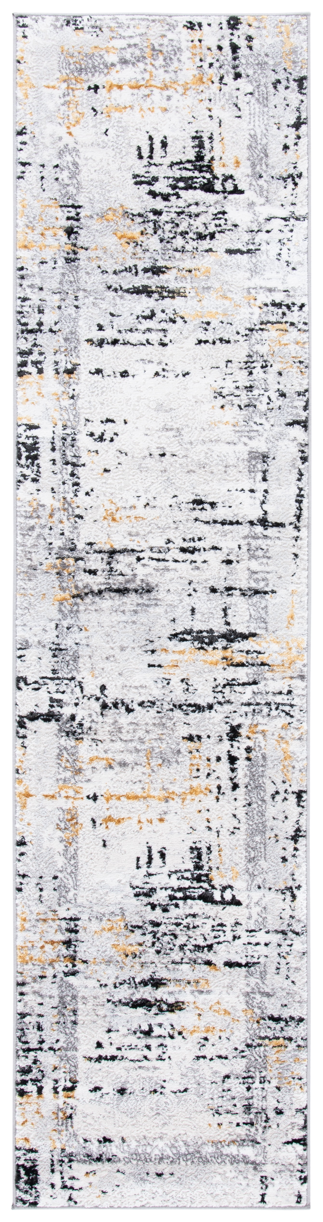 SAFAVIEH Amelia Lalit Abstract Runner Rug, Gray/Gold, 2' x 14'