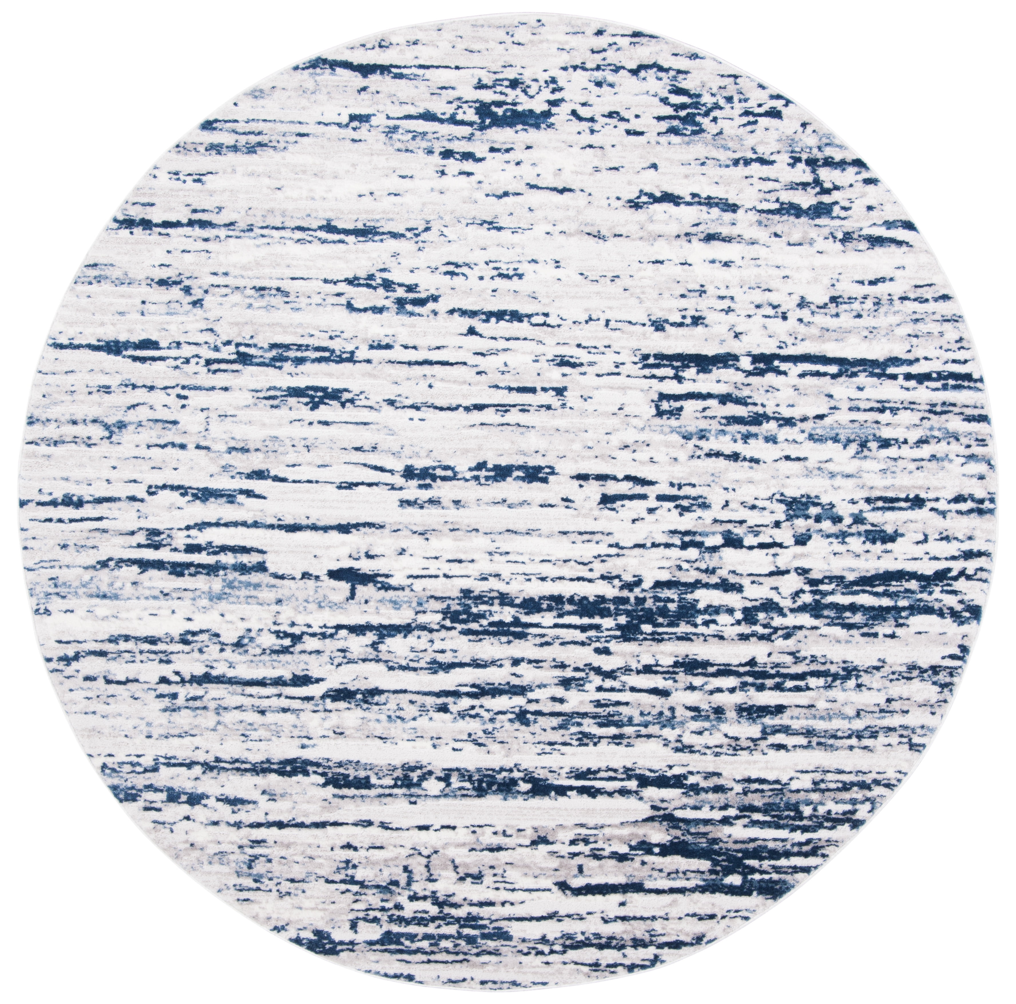 Amelia 8' Round Grey and Navy Abstract Synthetic Rug