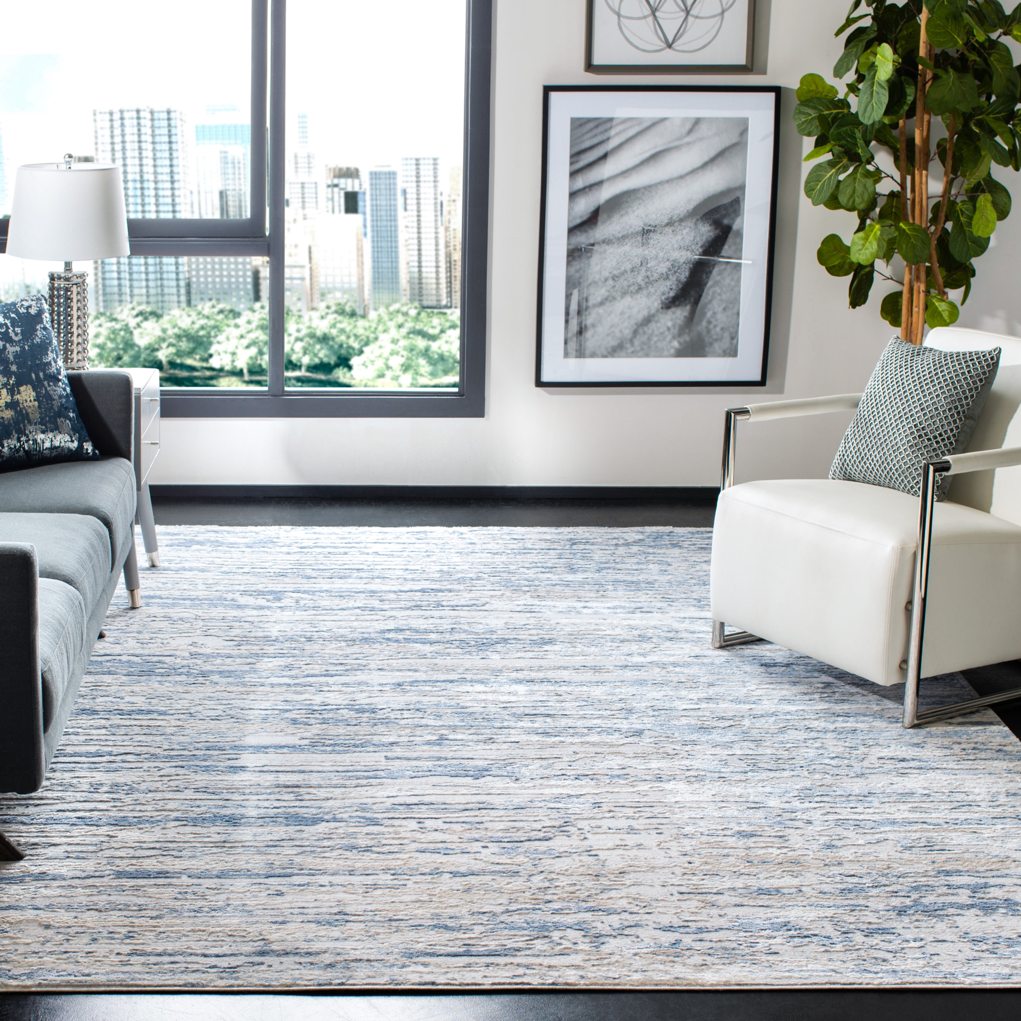 SAFAVIEH Amelia Lester Abstract Area Rug, Ivory/Blue, 8' x 10'
