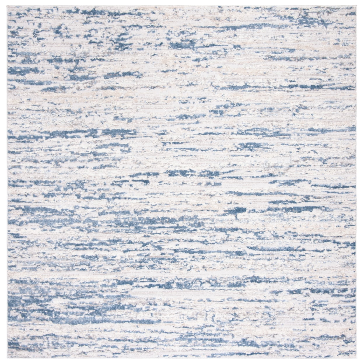 Modern Abstract Ivory/Blue Synthetic 5' x 5' Square Area Rug