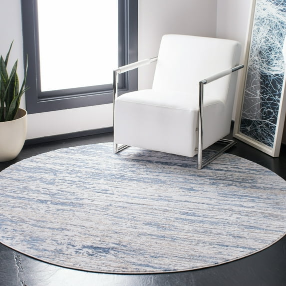 SAFAVIEH Amelia Lester Abstract Area Rug, Ivory/Blue, 6'7" x 6'7" Round