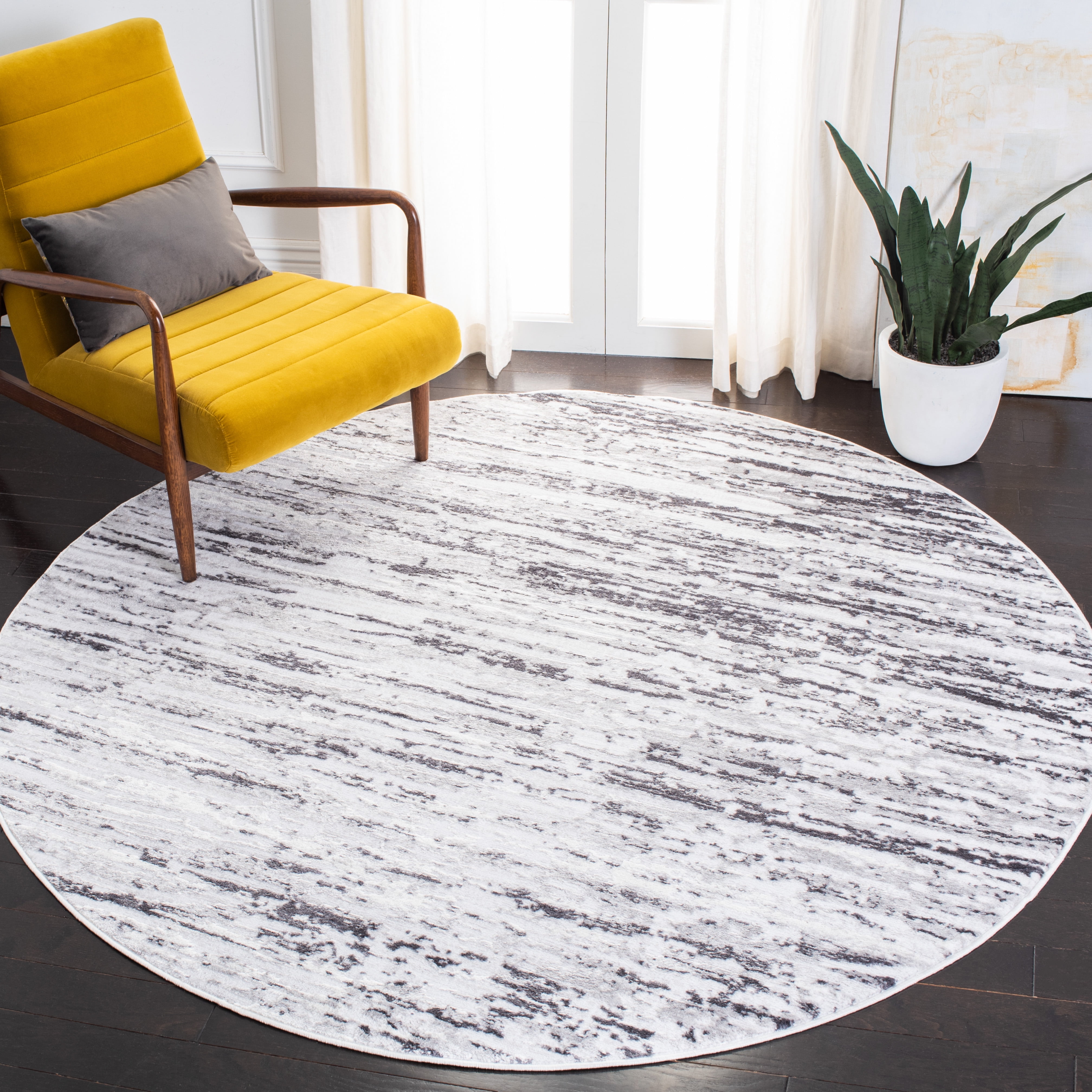 SAFAVIEH Amelia Lester Abstract Area Rug, Light Gray/Charcoal, 6'7" x 6'7" Round