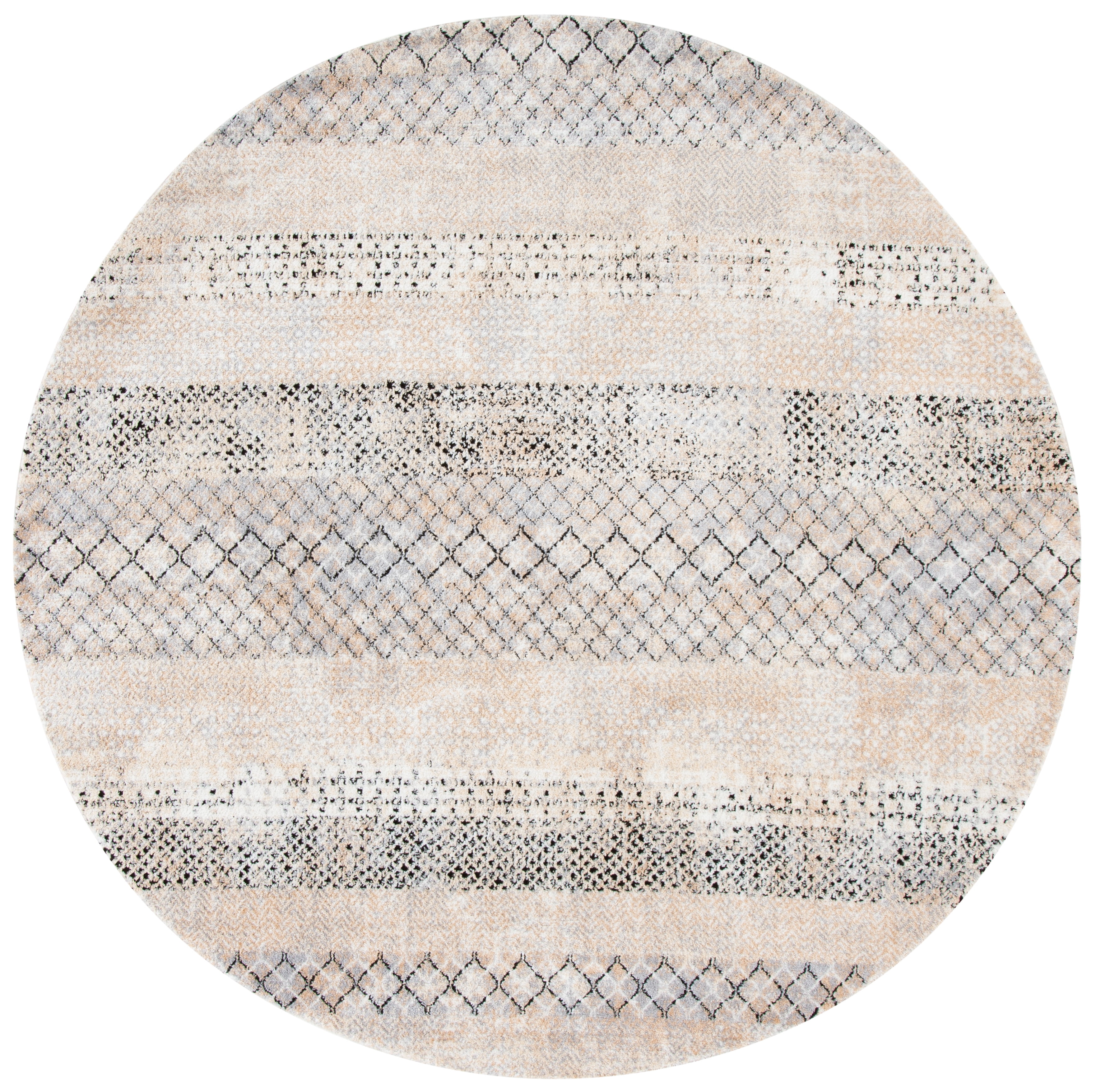 Amelia Grey and Gold Round Hand-knotted Synthetic Rug