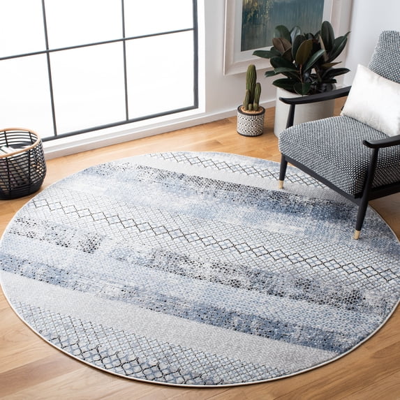 SAFAVIEH Amelia Manuel Geometric Area Rug, Gray/Light Blue, 9' x 9' Round