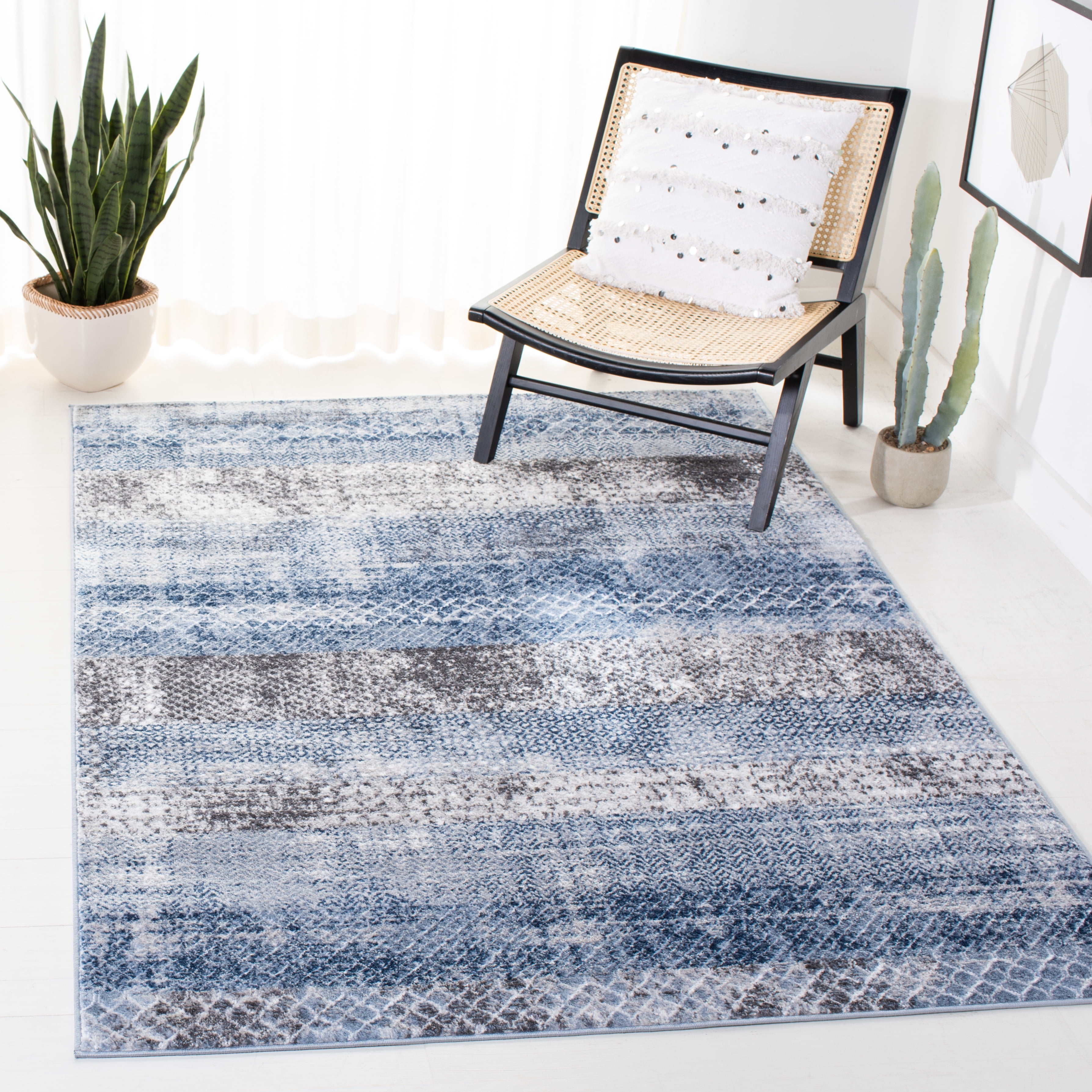 SAFAVIEH Amelia Manuel Geometric Area Rug, Navy/Gray, 5'3" x 7'6"