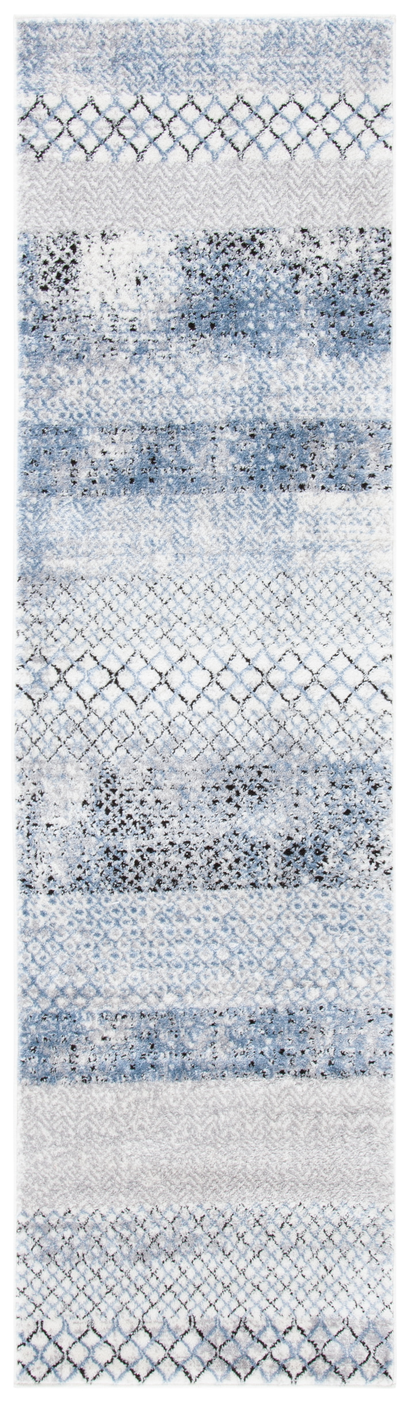 Hand-knotted Grey and Light Blue Geometric Runner Rug
