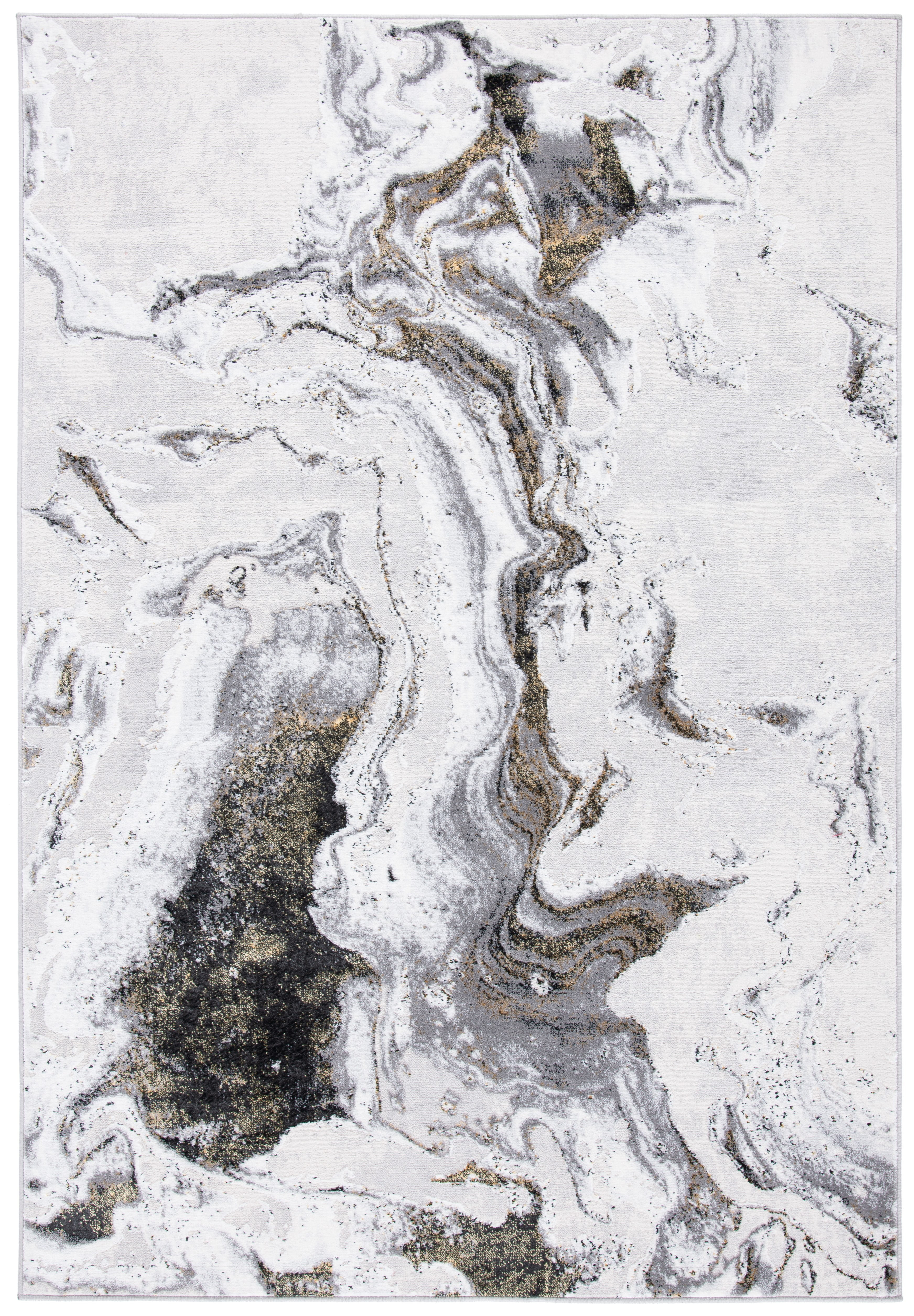 Amelia Grey and Gold Abstract Hand-knotted Area Rug