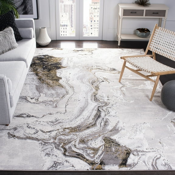 SAFAVIEH Amelia Morven Abstract Area Rug, Gray/Gold, 6'7" x 6'7" Square