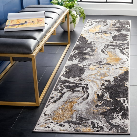 SAFAVIEH Amelia Morven Abstract Runner Rug, Charcoal/Gold, 2' x 8'