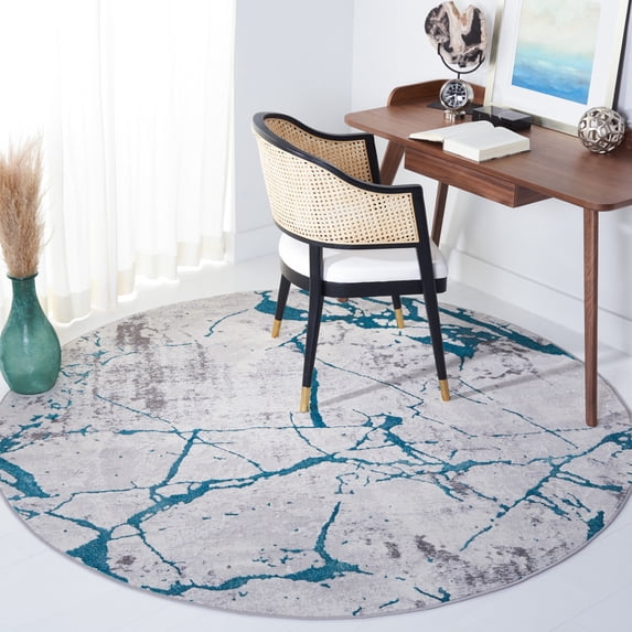 SAFAVIEH Amelia Pemala Abstract Area Rug, Gray/Aqua, 6'7" x 6'7" Round