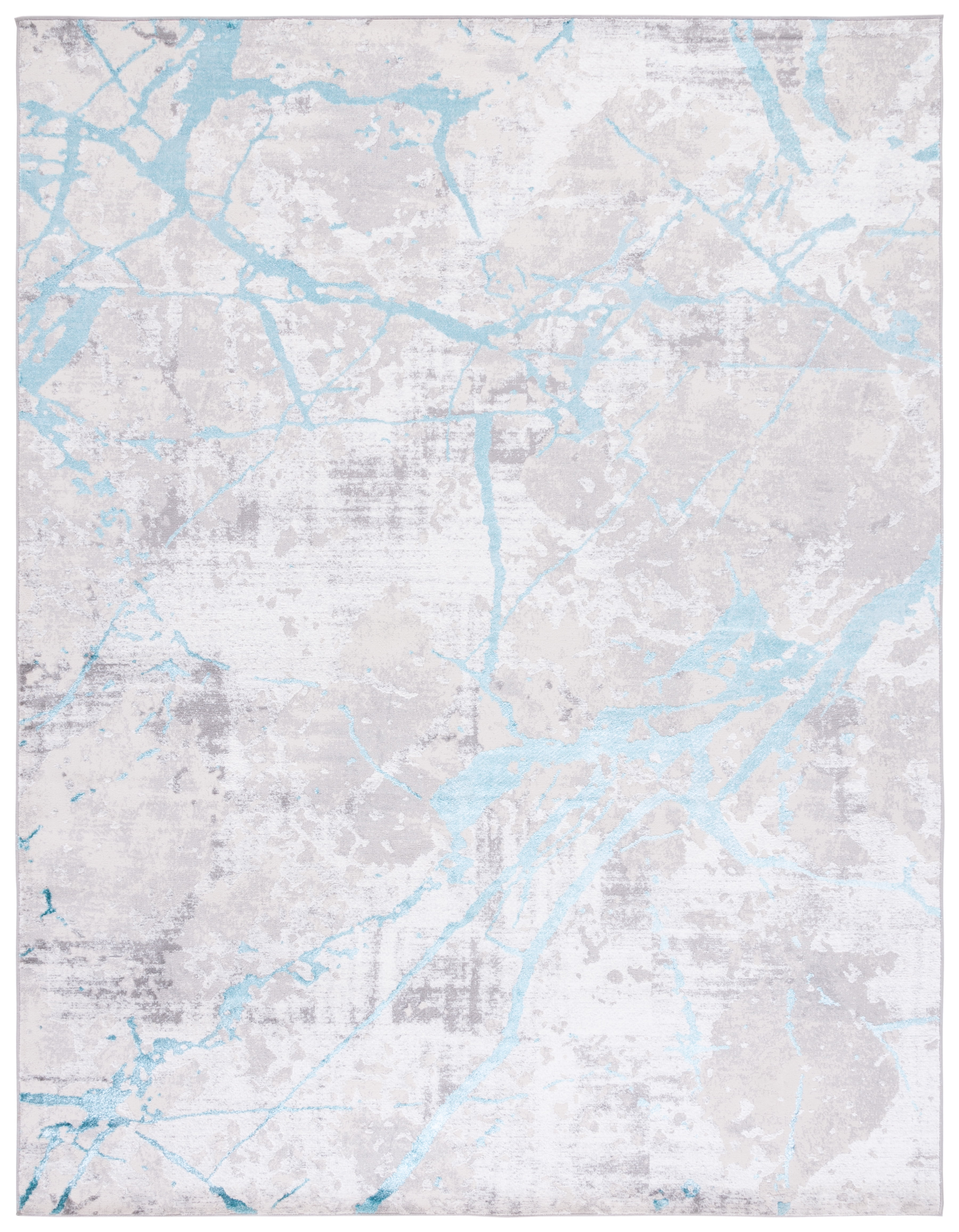 Grey and Aqua Abstract Hand-knotted Round Rug