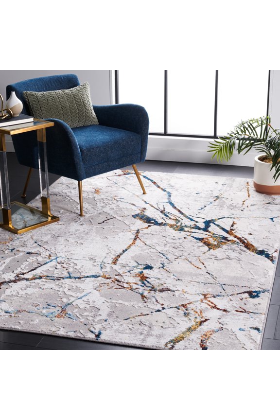 Amelia Pemala Abstract Area Rug, Gray/Blue Gold, 5'5" x 7'7"