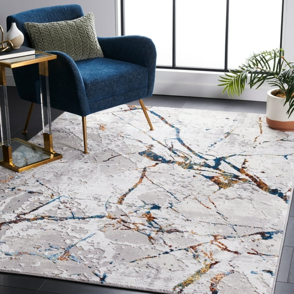 SAFAVIEH Amelia Pemala Abstract Area Rug, Gray/Blue Gold, 6'7" x 6'7" Square
