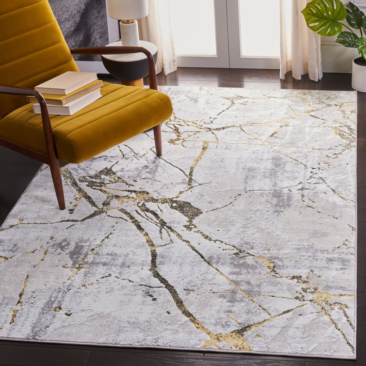 Handmade Abstract Gray and Gold Synthetic Area Rug - 10' Square