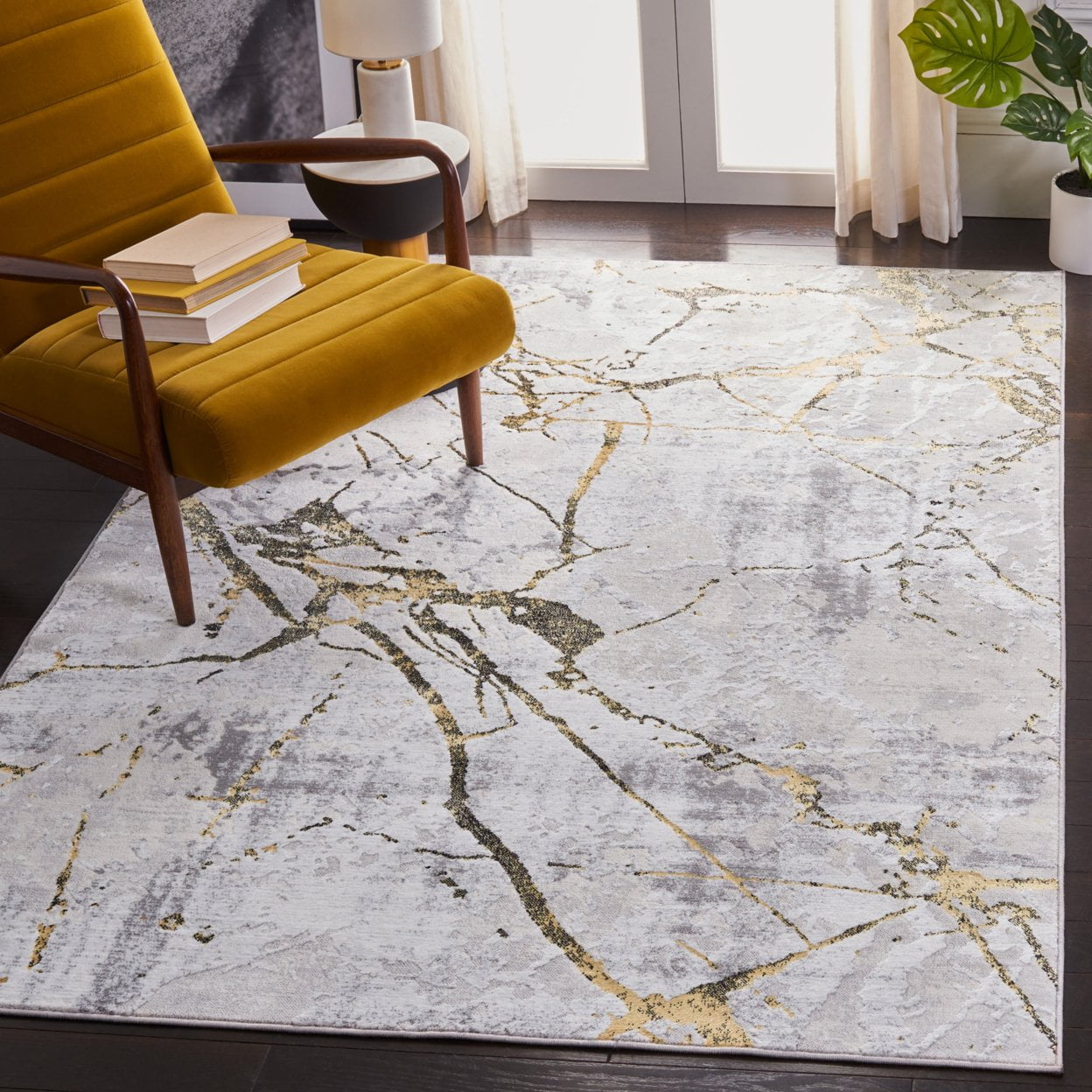 Amelia Grey and Gold Abstract 12' x 15' Area Rug