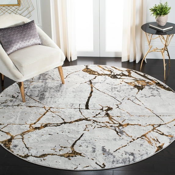 SAFAVIEH Amelia Pemala Abstract Area Rug, Gray/Gold, 3' x 3' Round