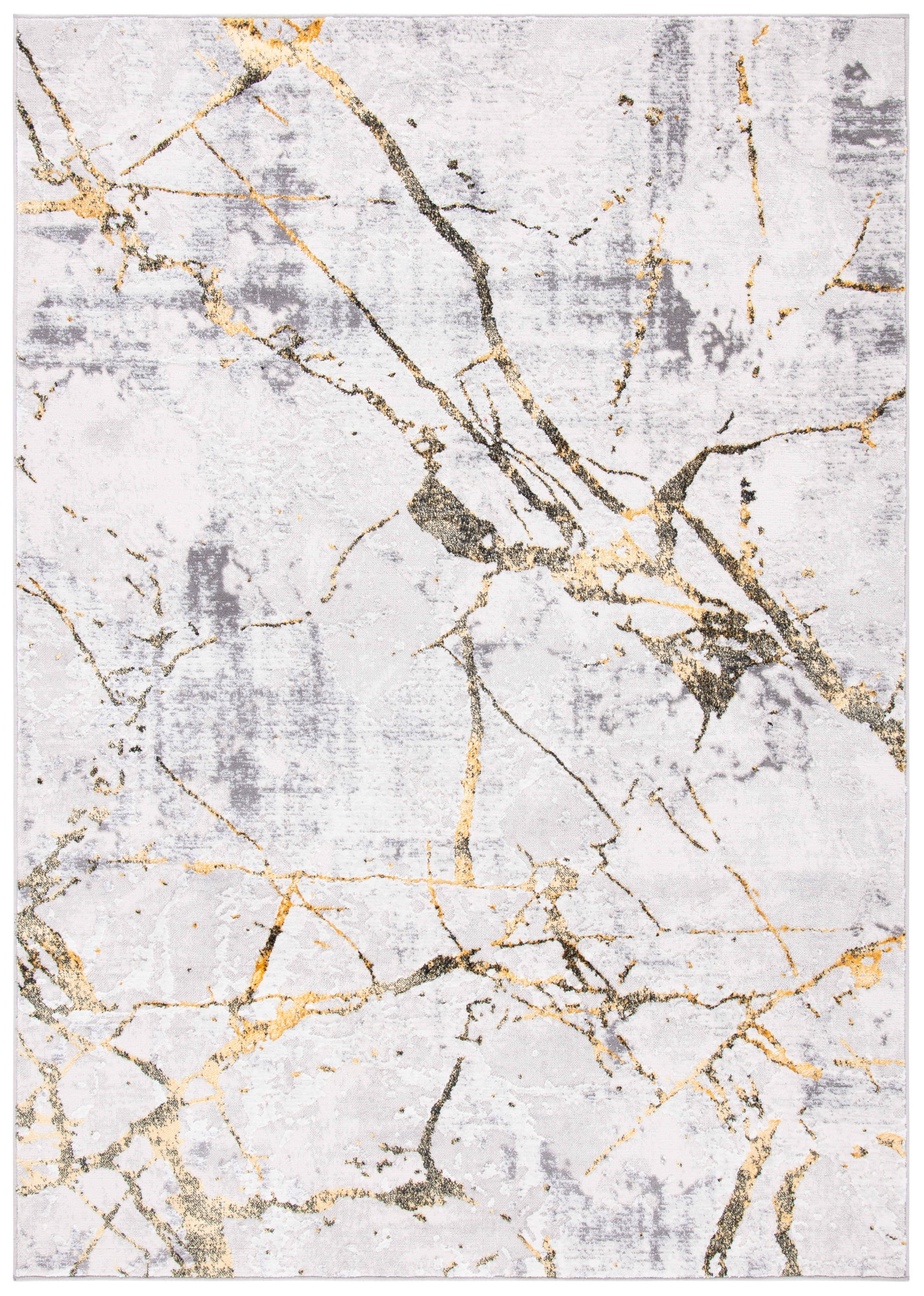 Contemporary Gray and Gold Abstract Synthetic 3' x 5' Area Rug